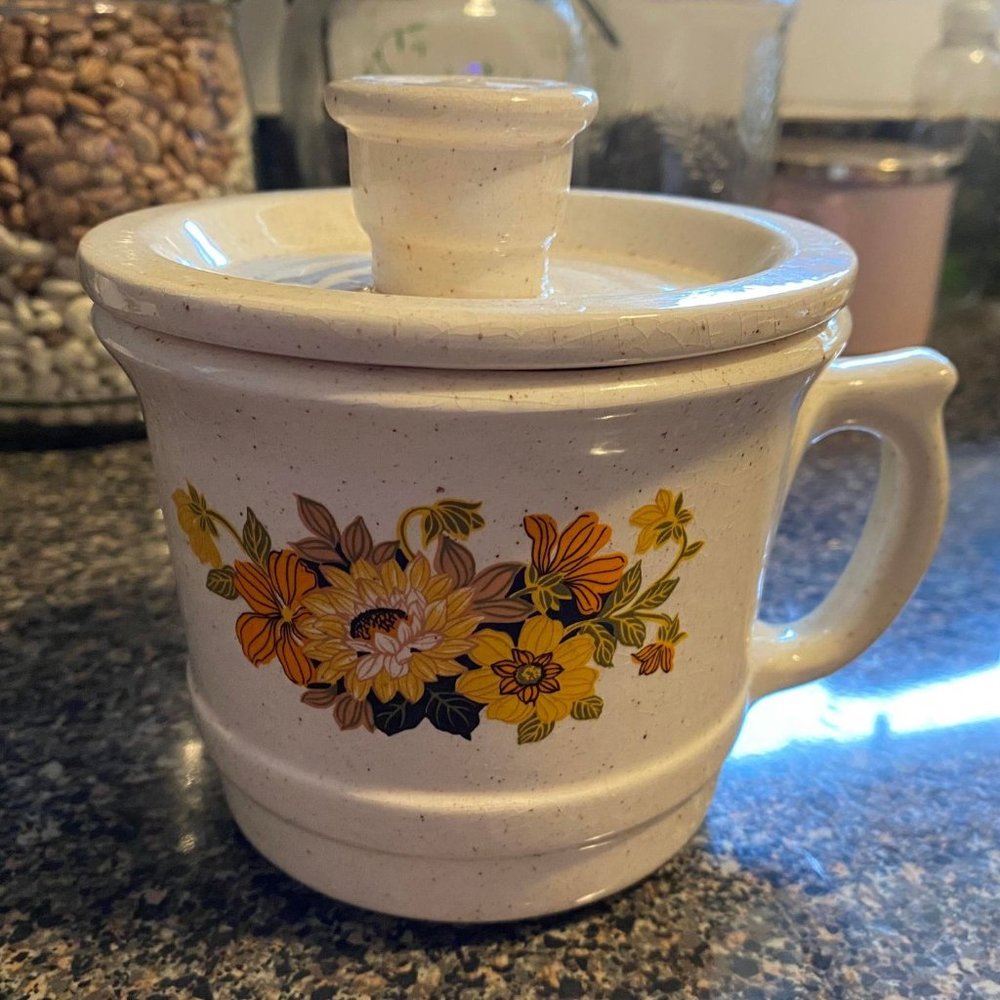 Vintage Signed Ceramic Soup Mug with Lid